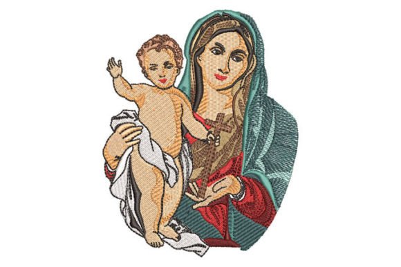 Virgin Mary with Child Jesus in Arms Embroidery
